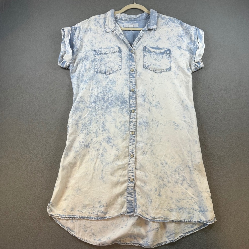 Thread & Supply Acid Wash Tencel Shirt Dress Blue White Large D1047TCTJ